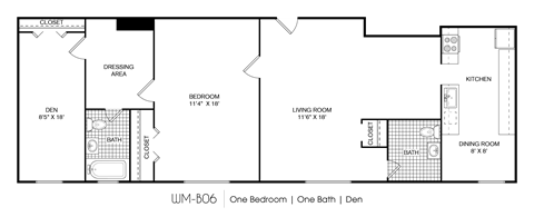 Floor plan for 1 bed, 1.5 baths, 1060 sqft